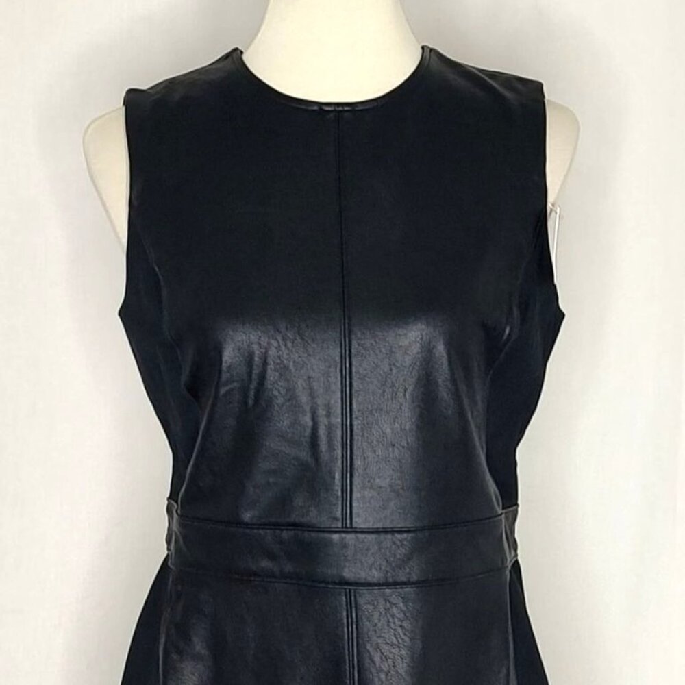 SPANX Dress Black Leather Like Combo Fitted M Delux Sheath Sleeveless 2039 - Picture 8 of 16